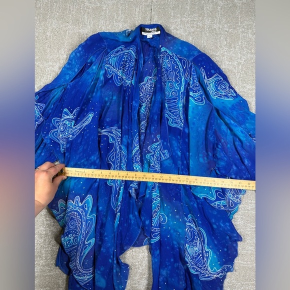 Vtg Yolanda Lorentz Dragon Blue Sheer Open Front Kimono Cover 100% Silk Sz 1 - Picture 7 of 7